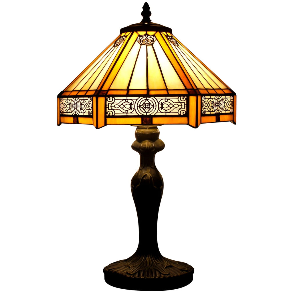Tiffany Lamp Bedside Table Lamp Yellow Hexagon Stained Glass Mission Style Reading Desk Light 18" Tall Lover Livingroom Bedroom Library Banker Hotel Luxurious Victorian WERFACTORY LED Bulb Included