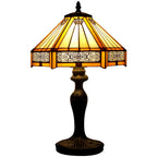 Tiffany Lamp Bedside Table Lamp Yellow Hexagon Stained Glass Mission Style Reading Desk Light 18" Tall Lover Livingroom Bedroom Library Banker Hotel Luxurious Victorian WERFACTORY LED Bulb Included