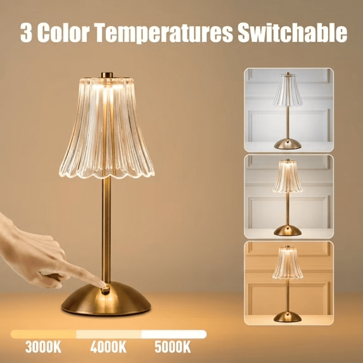Cozylumi™ Cordless Table Lamp, 3 Color Temperatures & Stepless Dimming, Table Lamp with