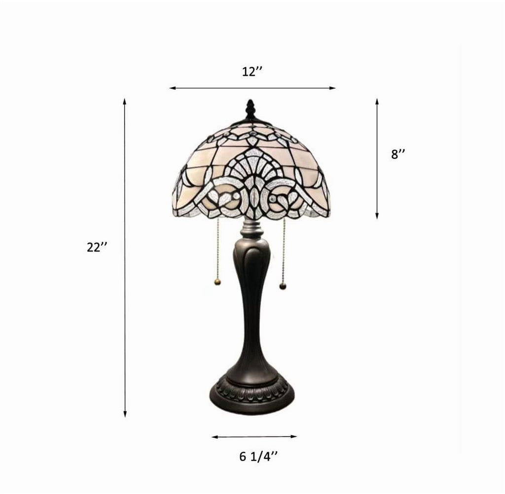 Tiffany Table Lamp White Stained Glass Baroque Style LED Bulbs Included Bedroom Living Room 12"W*12"D*22"H