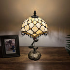 Tiffany Table Lamp Beige Stained Glass Crystal Beans LED Bulb Included for Living Room Bedroom Bedside 8"W*8"D*16"H