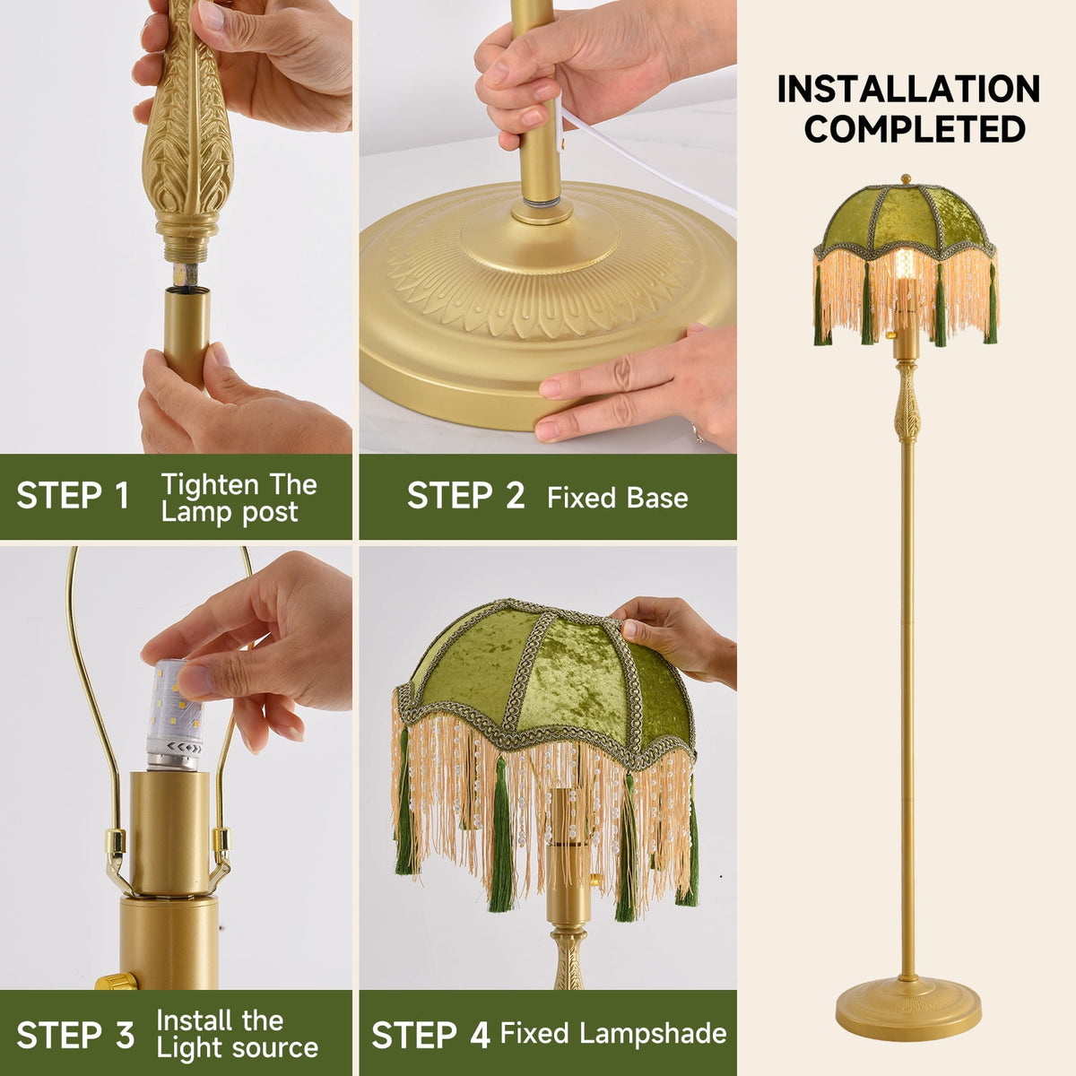 Cozylumi™ Retro tassel floor lamp with adjustable light simple upright metal base LED
