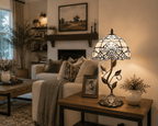 Tiffany Table Lamp White Stained Glass Baroque Style Lavender Included LED Bulb for Living Room Bedroom Bedside 10"W*10"D*20"H