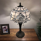 Tiffany Table Lamp White Stained Glass Baroque Style LED Bulbs Included Bedroom Living Room 12"W*12"D*22"H