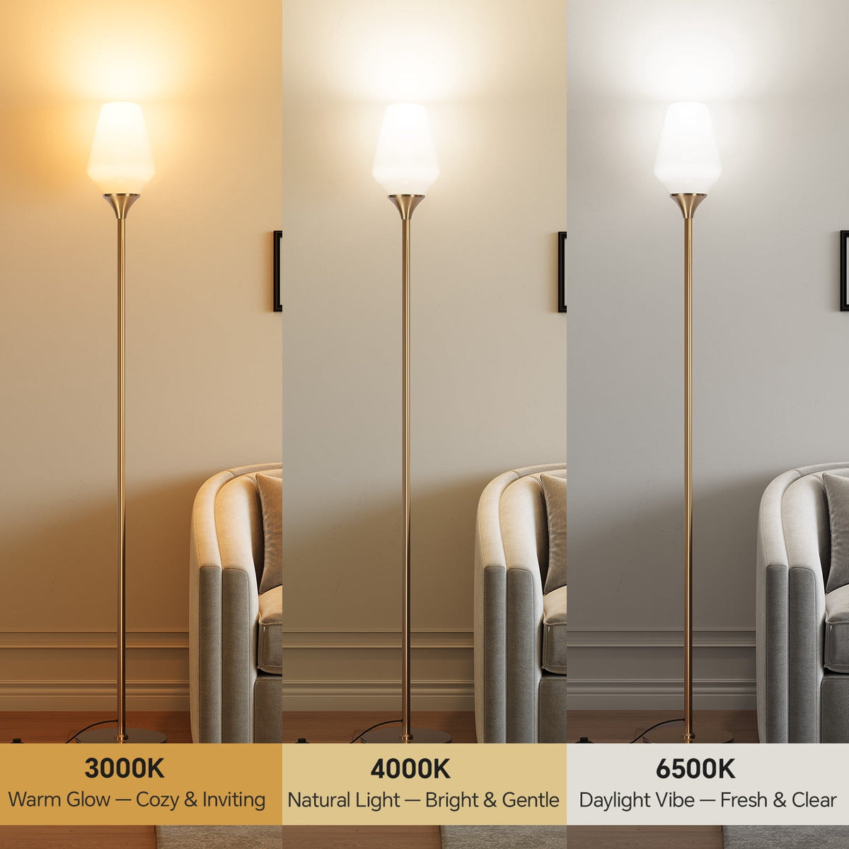 Cozylumi™ Gold Floor Lamp, 69" Standing Lamps for Living Room 3 Color Dimmable Tall