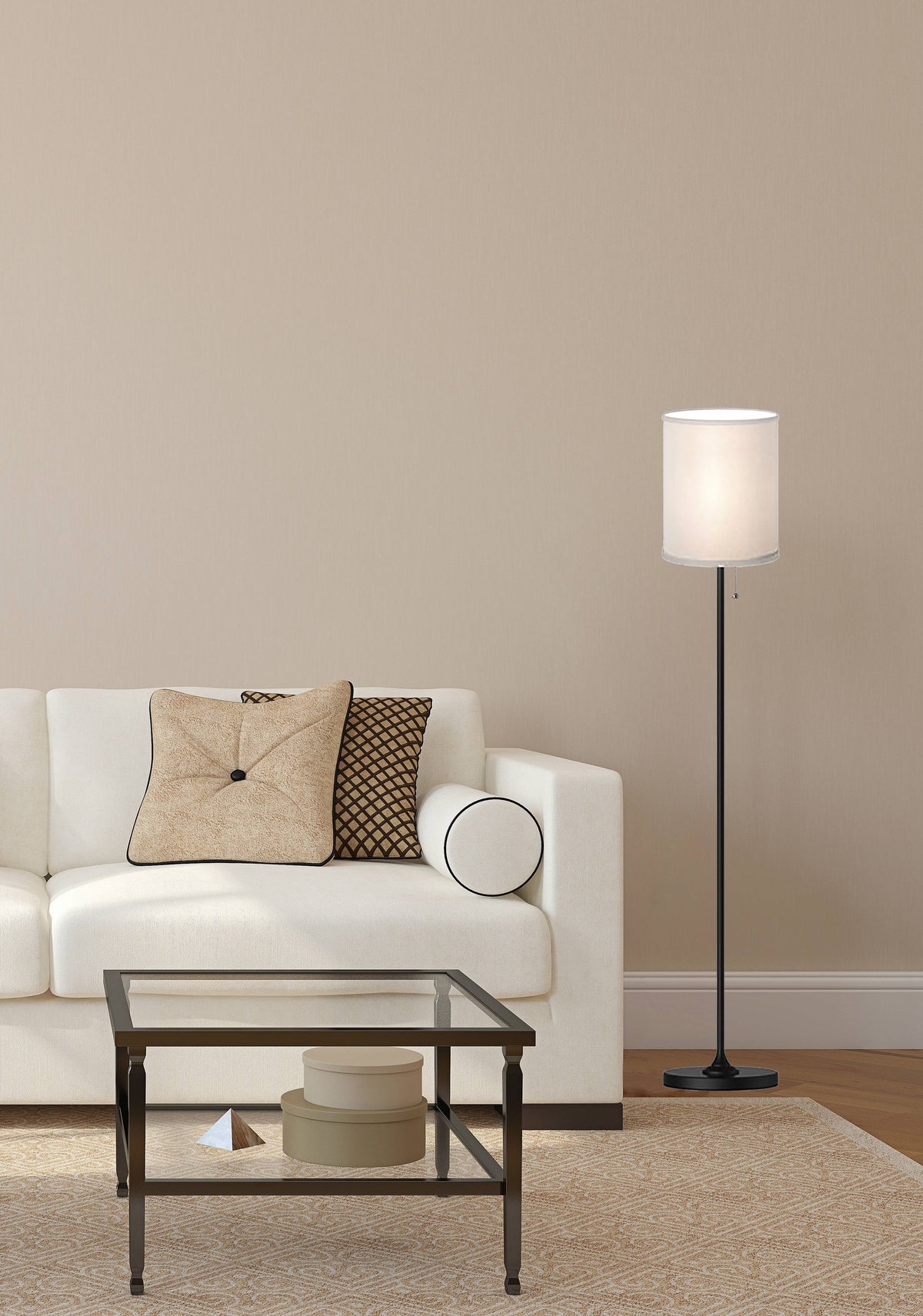 Cozylumi™ 56.5 in Floor Lamp, Black Finish with White Fabric Shade