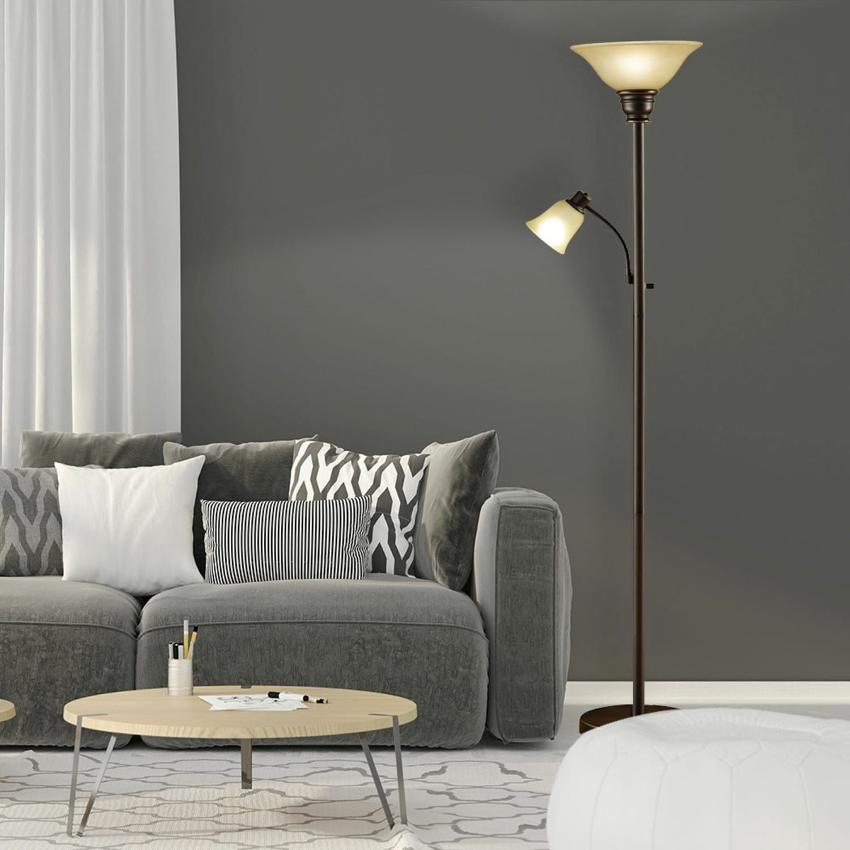 Cozylumi™ Catalina Lighting Kerrington 71'' Floor Lamp with Amber Glass Bell Shade