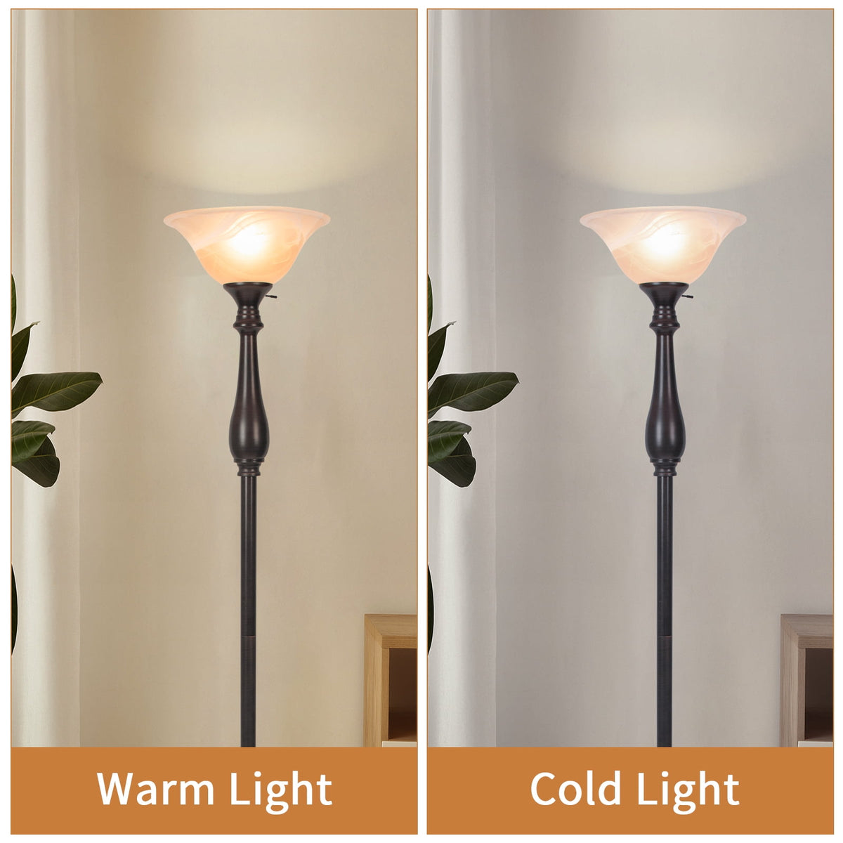 Cozylumi™ HonoDing Floor Lamp Shade with Amber Alabaster Glass Bowl