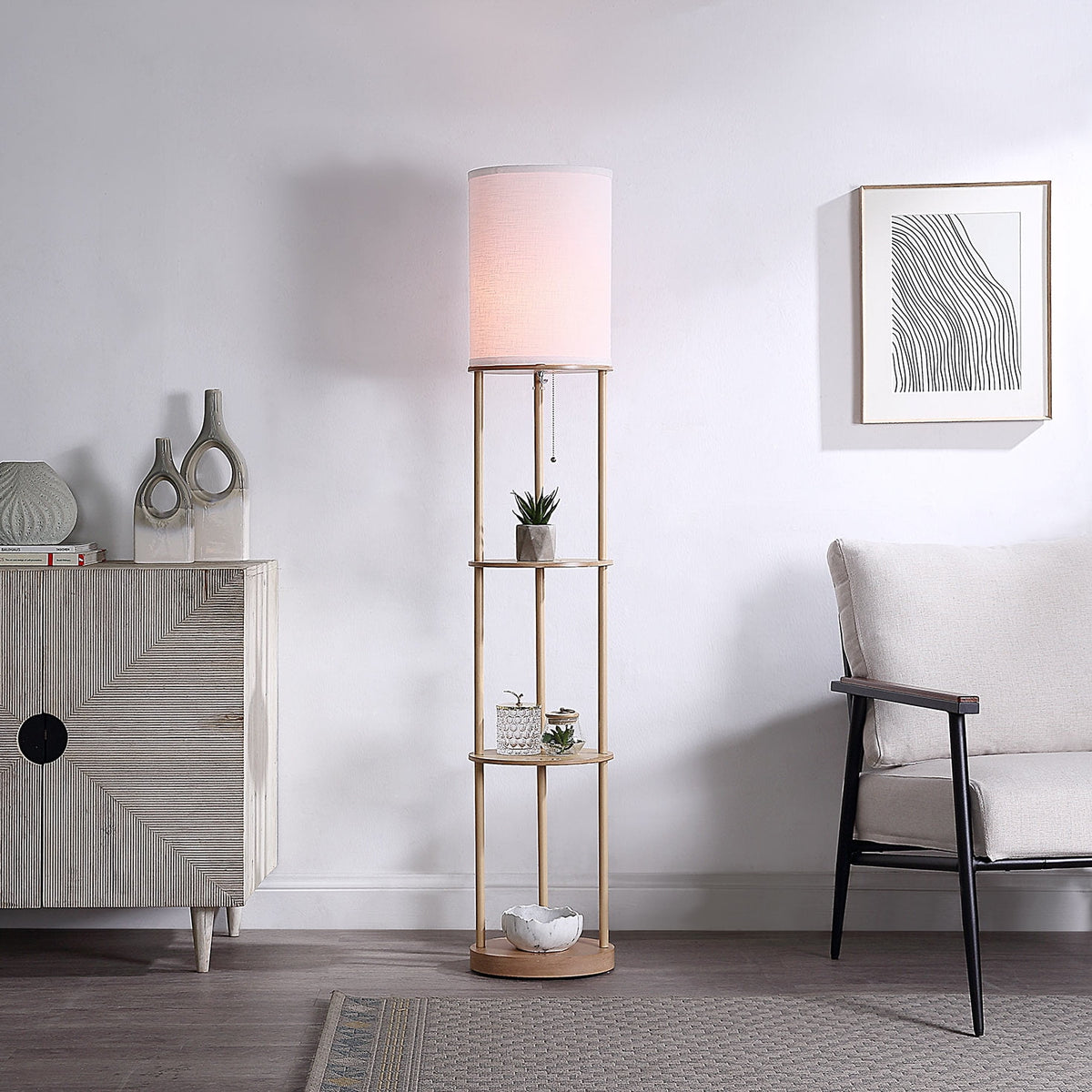 Cozylumi™ 62 in Farmhouse Light Wood Floor Lamp