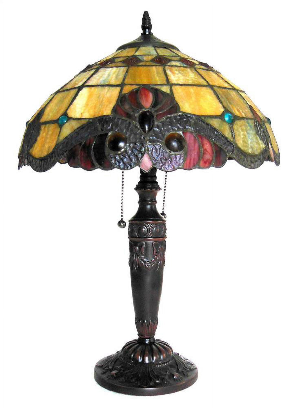 20 Inch Tiffany Style 2 Light Table Lamp, Multicolor