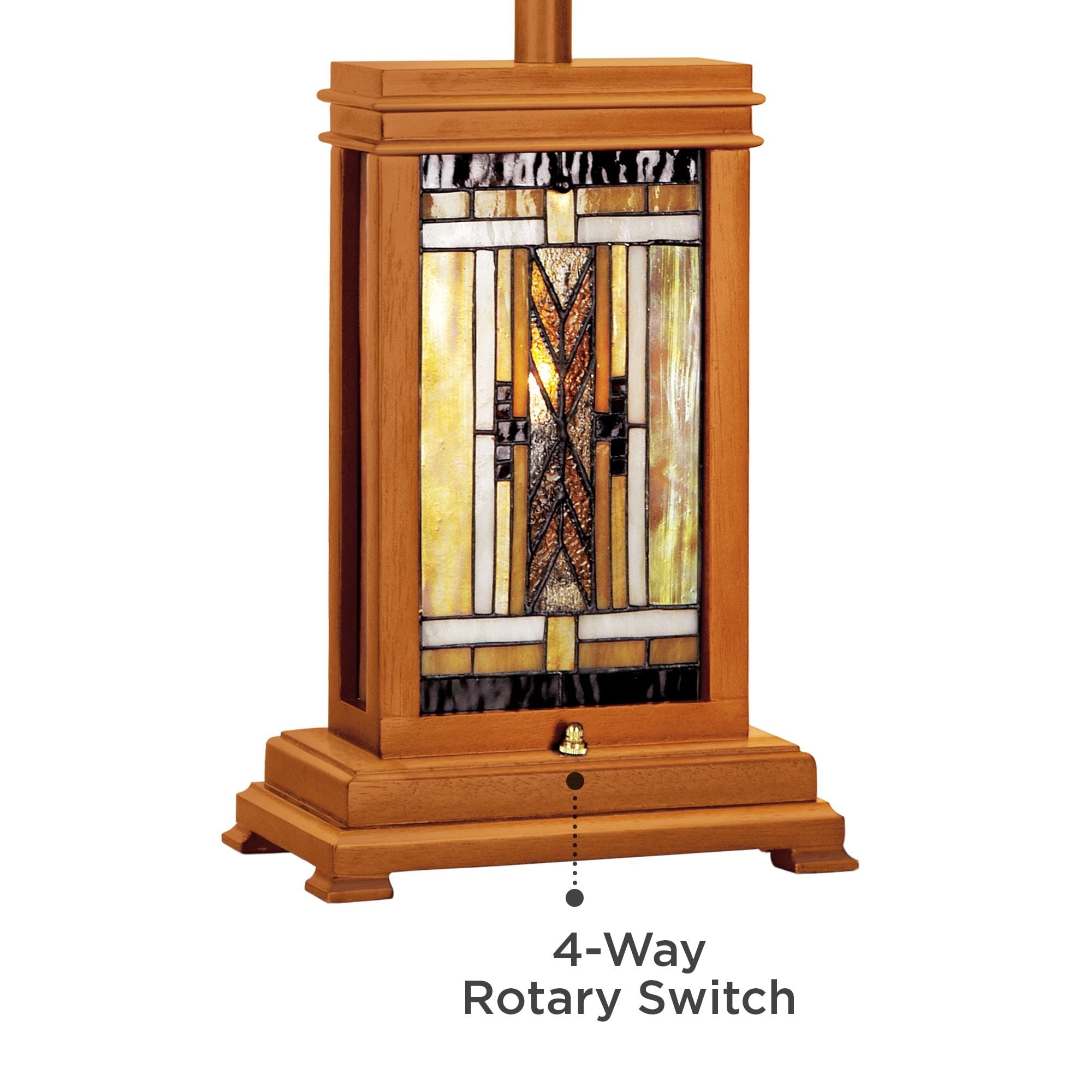 Robert Louis Tiffany Walnut Mission Rustic Table Lamp 27" Tall Wood with Nightlight Stained Art Glass Shade for Bedroom Living Room Bedside Nightstand