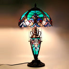 Stained Glass Rustic Table Lamp with Tiffany Style Green Liaison Nightlight 22" Tall Vintage Base Living Room Bedroom Dresser Bedside Nightstand Home Office Family Bar Led Bulb Included