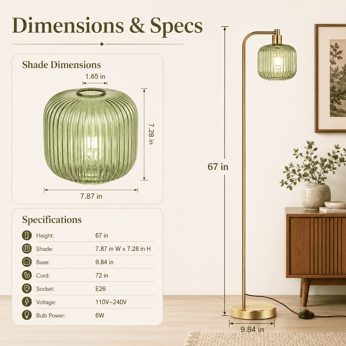 Cozylumi™ Laybasic Vintage Floor Lamps for Living Room, Mid Century Modern Standing