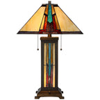 Robert Louis Tiffany Mission Style Table Lamp with Table Top Dimmer and Night Light 25" High Bronze Stained Glass for Living Room Bedroom