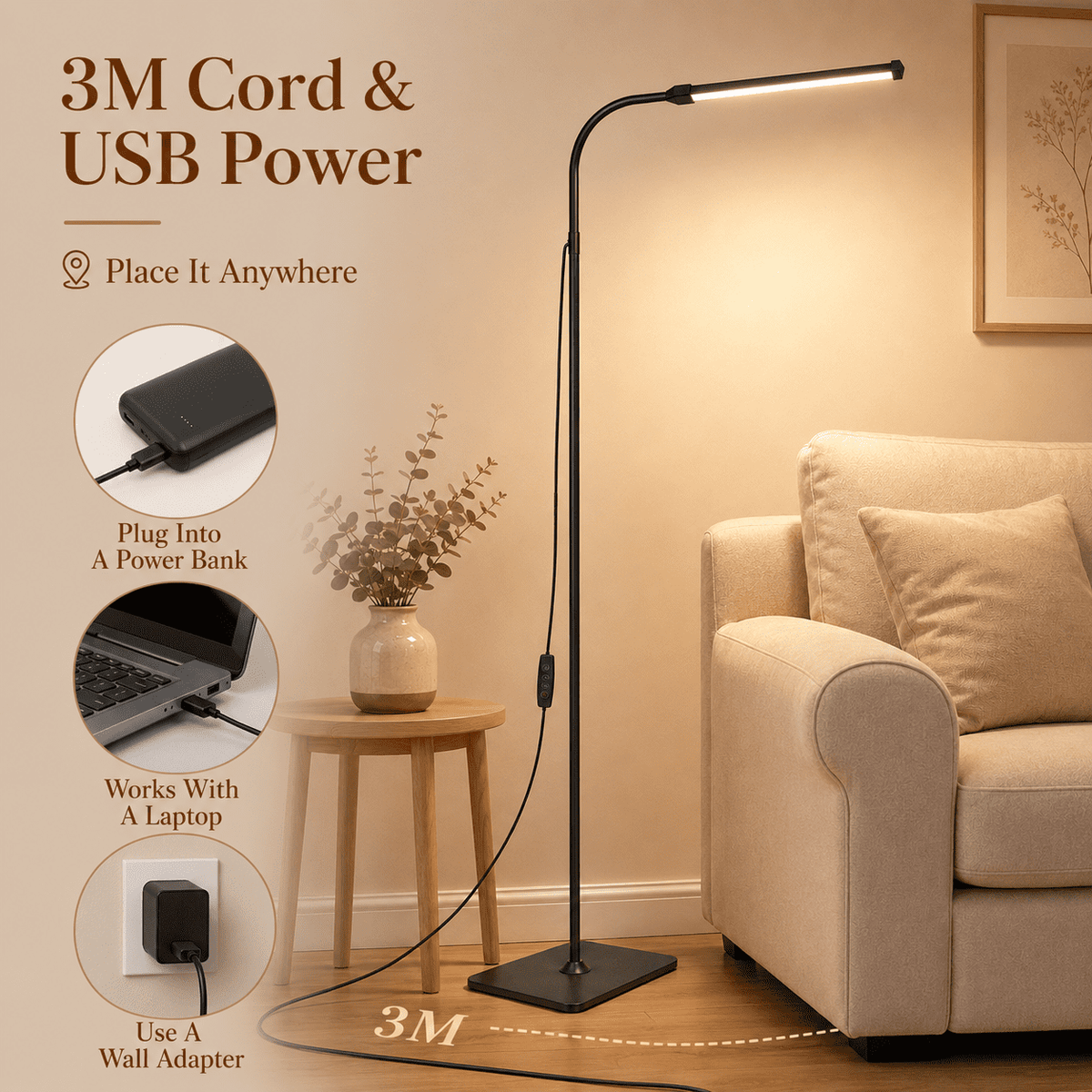 Cozylumi™ SERBASIC LED Floor Lamp, Dimmable Standing Light Height Adjustable with 360°