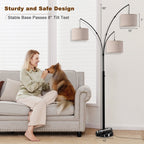 Cozylumi™ Netin 80? 3-Light Modern Dimmable Black Arc Floor Lamp with Beige Shades