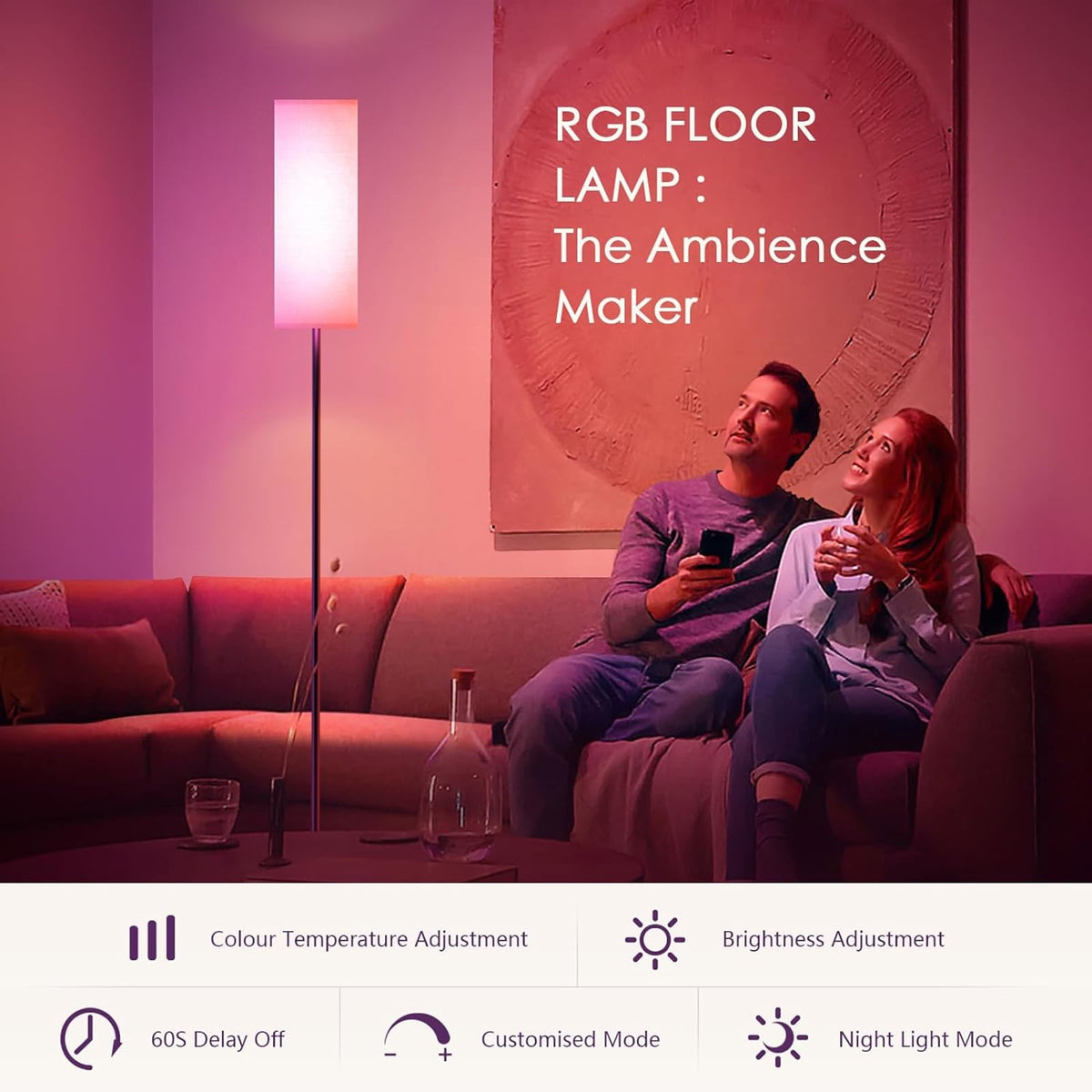 Cozylumi™ Neoglint Modern RGB Floor Lamp, Tall Dimmable Standing Light with App &