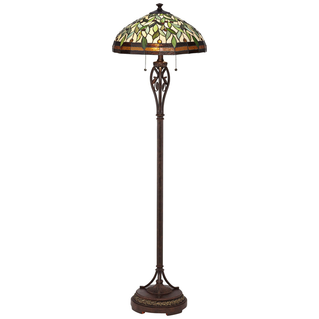 Robert Louis Tiffany Vintage Mission Floor Lamp Standing 60" Tall Bronze Leaf and Vine Stained Art Glass Shade for Living Room Bedroom Office House