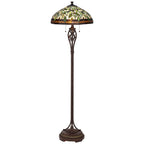 Robert Louis Tiffany Vintage Mission Floor Lamp Standing 60" Tall Bronze Leaf and Vine Stained Art Glass Shade for Living Room Bedroom Office House