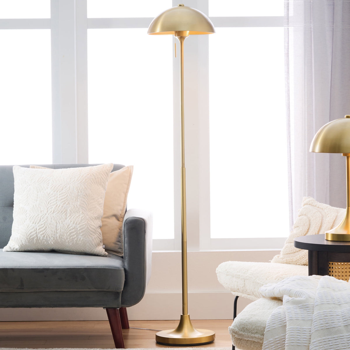 Cozylumi™ 62" Modern Pull-chain Brass Floor Lamp with Brass Dome Shade