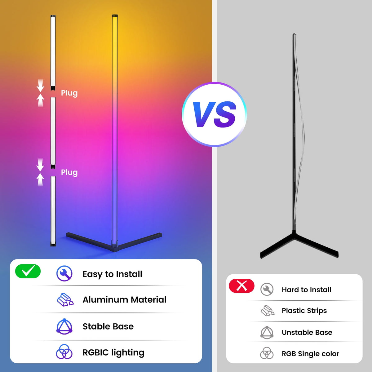 Cozylumi™ New Bee 49" RGB Corner Floor Lamps, Color Changing LED Lights for Home Bar