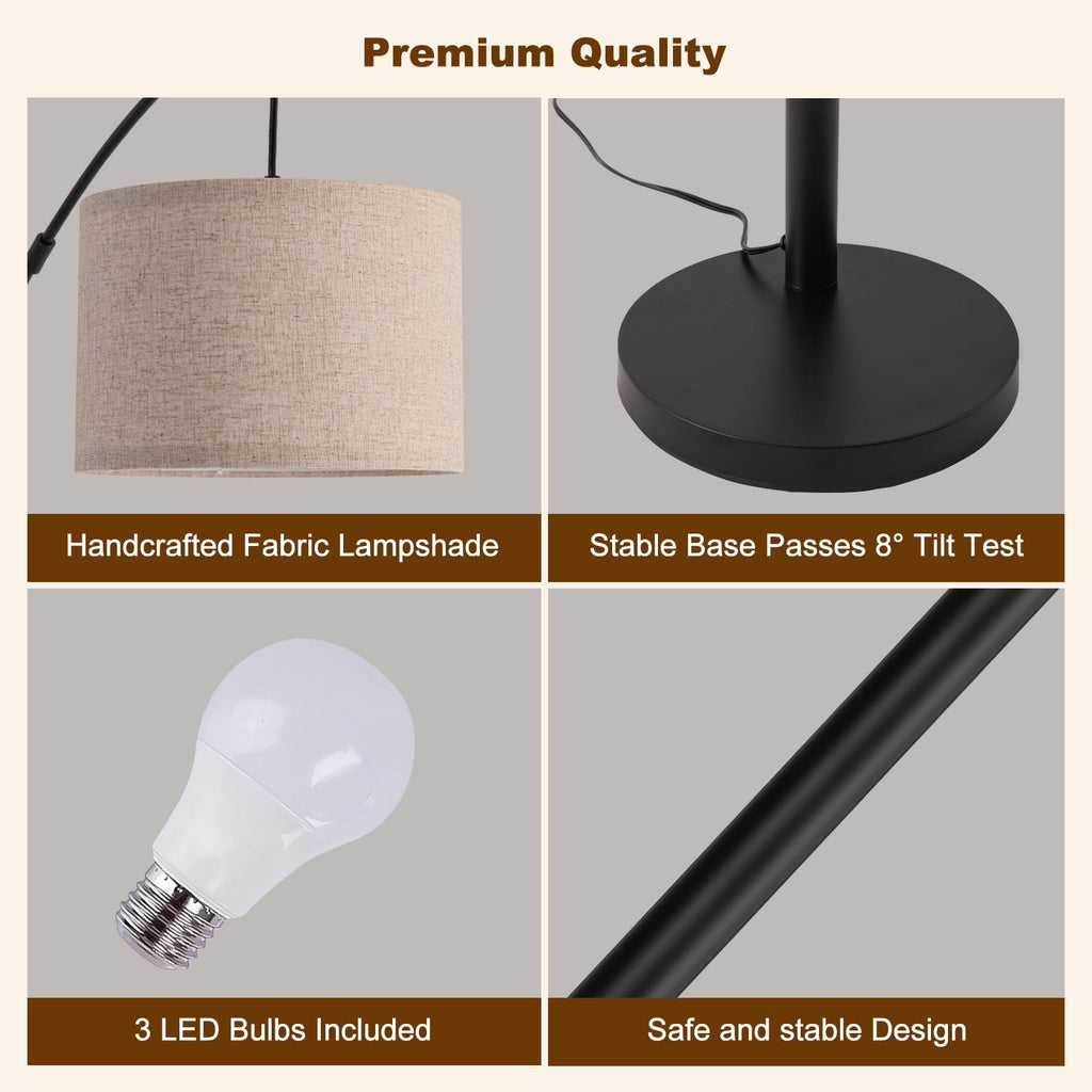 Cozylumi™ Netin 80? 3-Light Modern Dimmable Black Arc Floor Lamp with Beige Shades