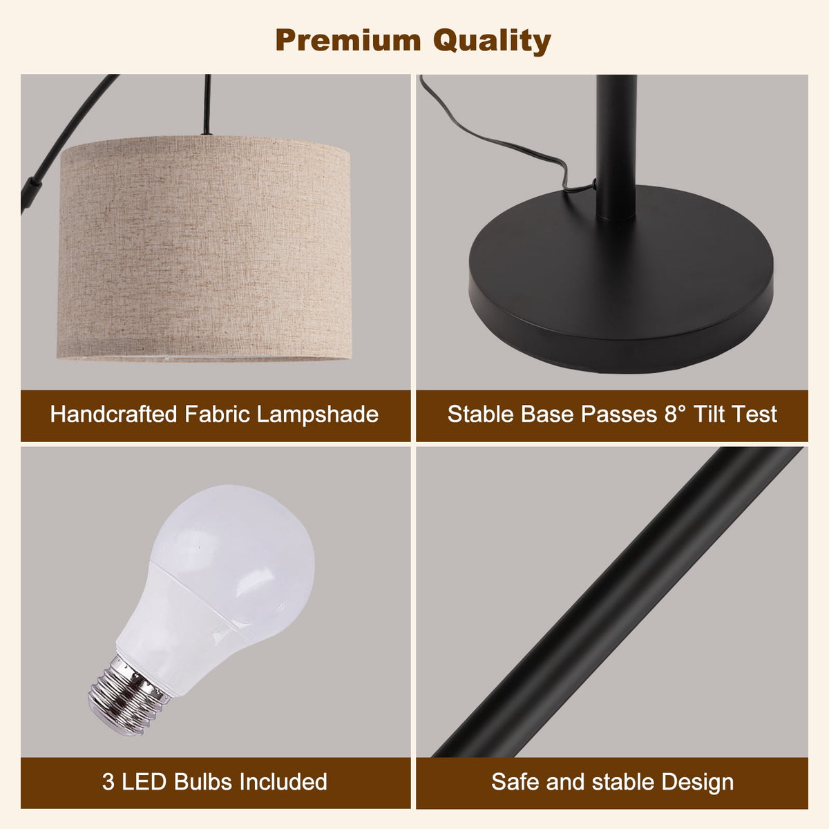 Cozylumi™ Netin 80? 3-Light Modern Dimmable Black Arc Floor Lamp with Beige Shades