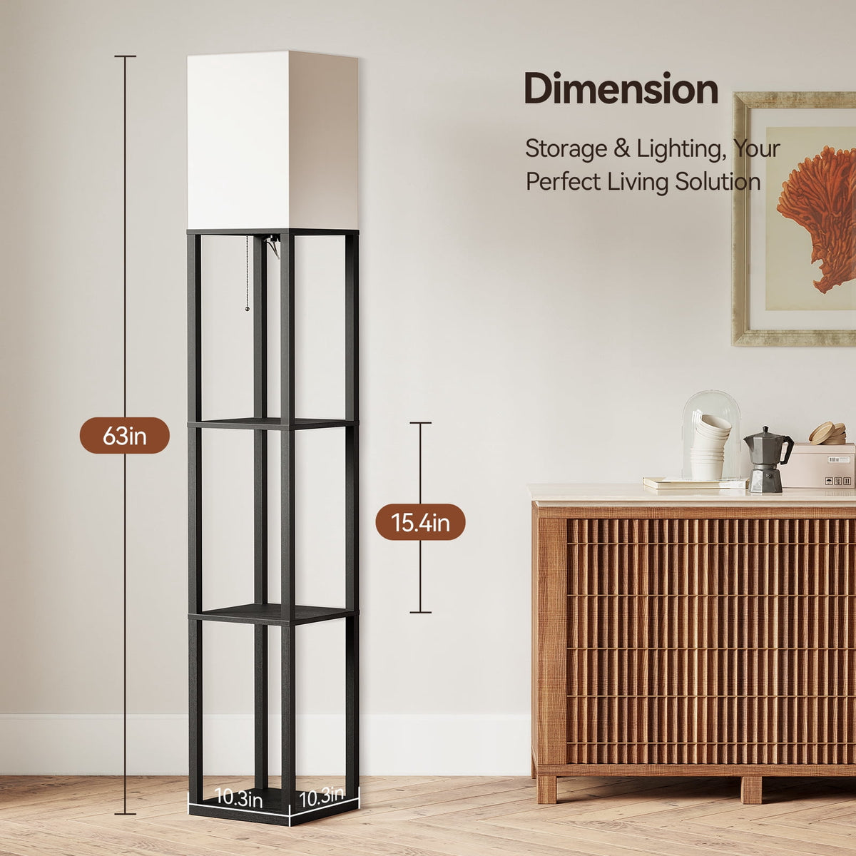 Cozylumi™ 63'' Floor Lamps with Shelves, Home Standing Lamp, Include 1000 Lumens