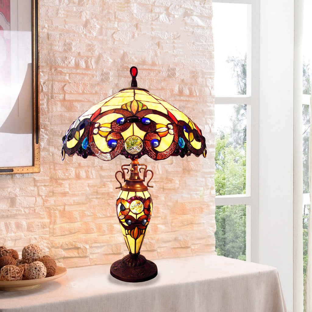 Radiance Goods Victorian Tiffany-Style 3 Light Victorian Double Lit Table Lamp 18" Wide