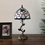 Tiffany Table Lamp Blue Pink Stained Glass Hummingbird Flowers LED Bulb Included for Living Room Bedroom Bedside 8"W*8"D*16"H