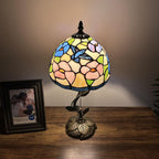 Tiffany Table Lamp Blue Pink Stained Glass Hummingbird Flowers LED Bulb Included for Living Room Bedroom Bedside 8"W*8"D*16"H