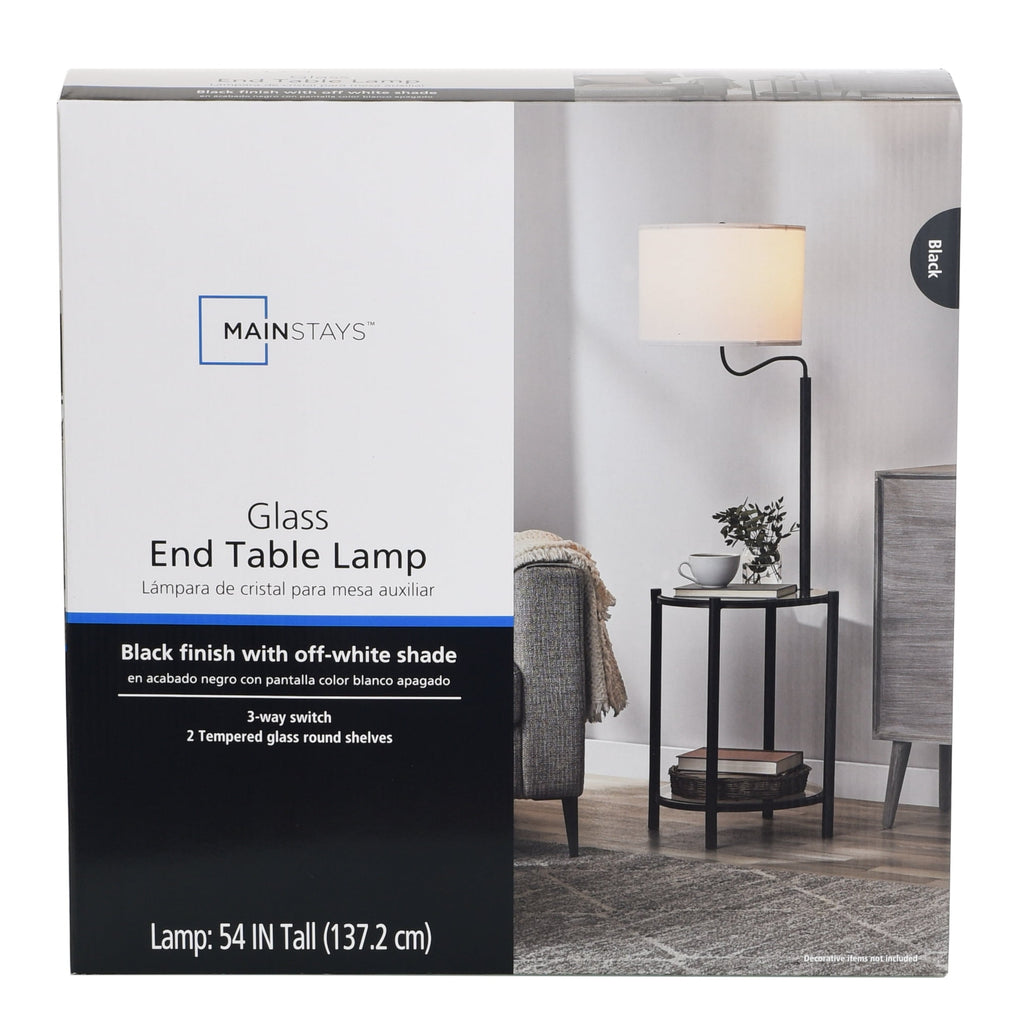 Cozylumi™ Glass End Table Floor Lamp with White Shade, Matte Black, 17"L x 17"W x 54"H