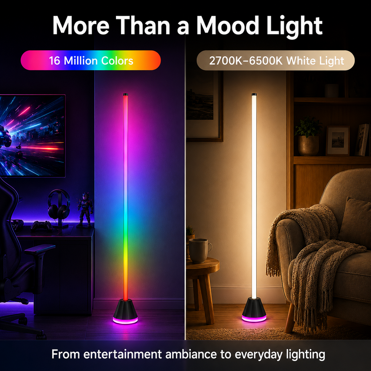 Cozylumi™ RGBIC Corner Floor Lamps with Glowing Base, 16 Million Colors,2700K-6500K
