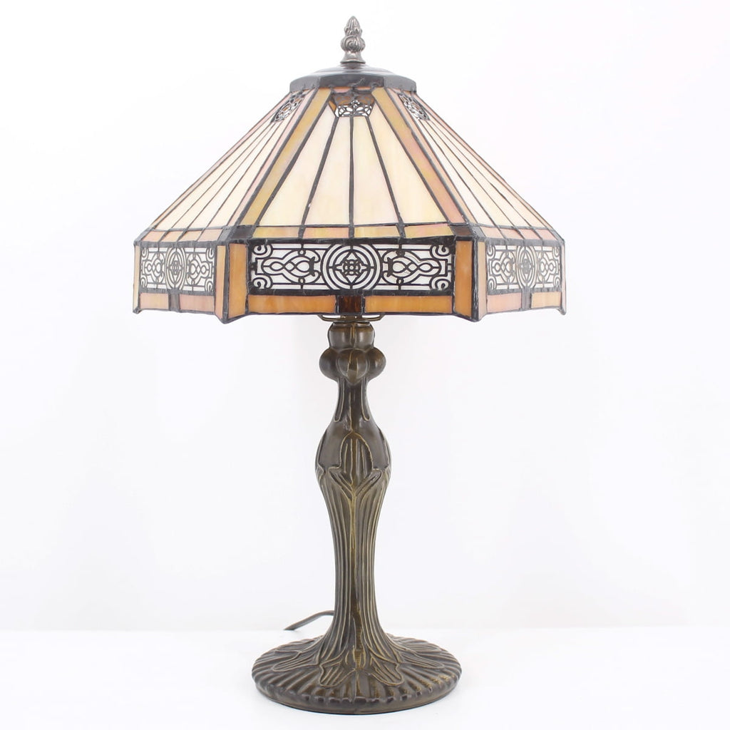 Tiffany Lamp Bedside Table Lamp Yellow Hexagon Stained Glass Mission Style Reading Desk Light 18" Tall Lover Livingroom Bedroom Library Banker Hotel Luxurious Victorian WERFACTORY LED Bulb Included