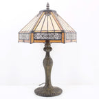 Tiffany Lamp Bedside Table Lamp Yellow Hexagon Stained Glass Mission Style Reading Desk Light 18" Tall Lover Livingroom Bedroom Library Banker Hotel Luxurious Victorian WERFACTORY LED Bulb Included