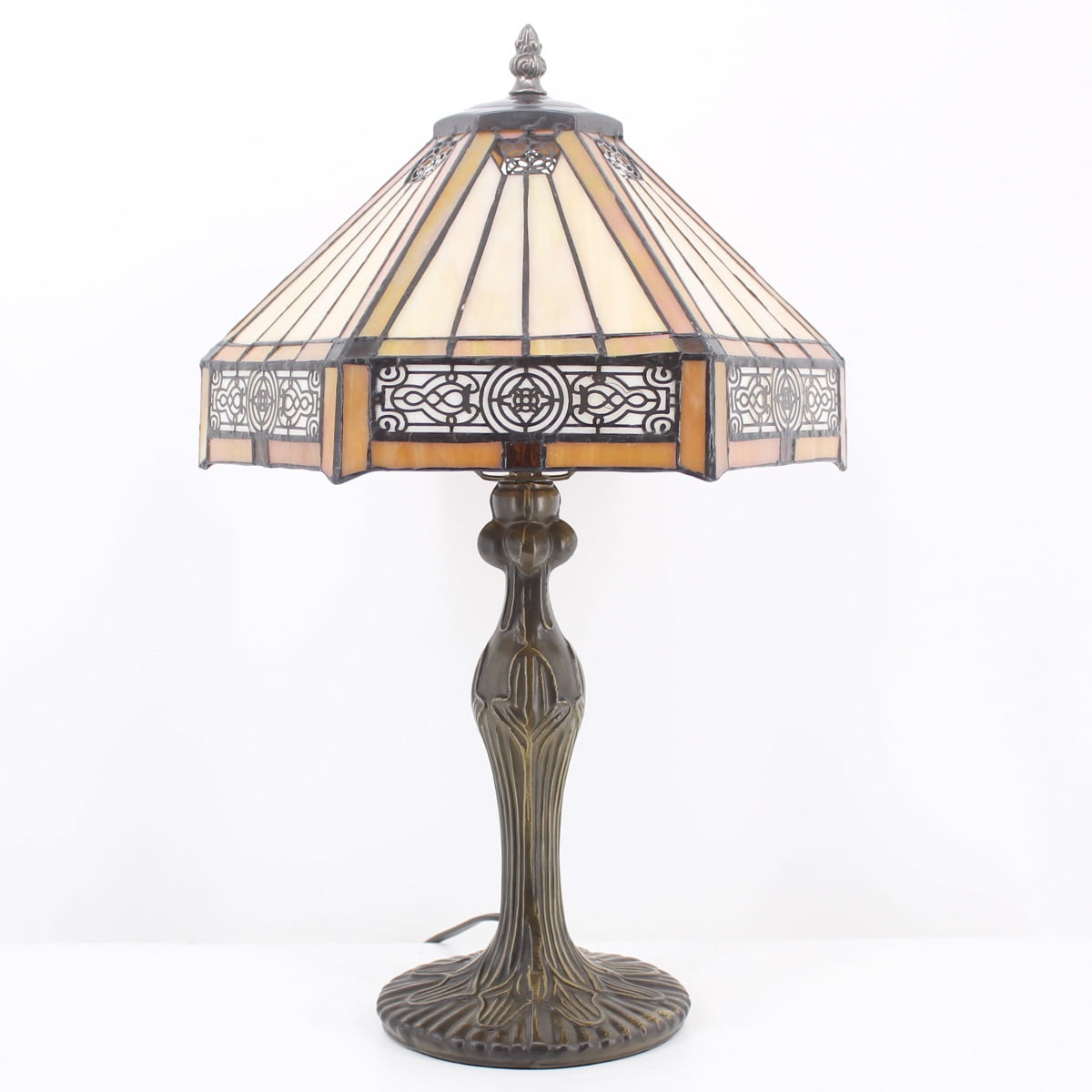 Tiffany Lamp Bedside Table Lamp Yellow Hexagon Stained Glass Mission Style Reading Desk Light 18" Tall Lover Livingroom Bedroom Library Banker Hotel Luxurious Victorian WERFACTORY LED Bulb Included