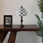 Tiffany Mini Table Lamp White Stained Glass Crystal Beans LED Bulb Included for Living Room Bedroom Bedside 15"H