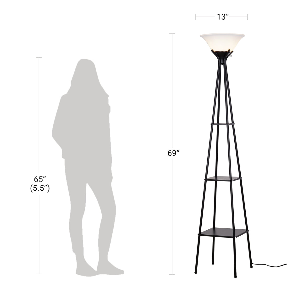 Cozylumi™ Metal Etagere Floor Lamp with Shelves, Charcoal Finish