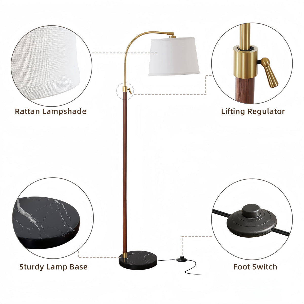 Cozylumi™ RORIA 64? Modern Floor Lamp, Height Adjustable Curved Standing Lamp,for