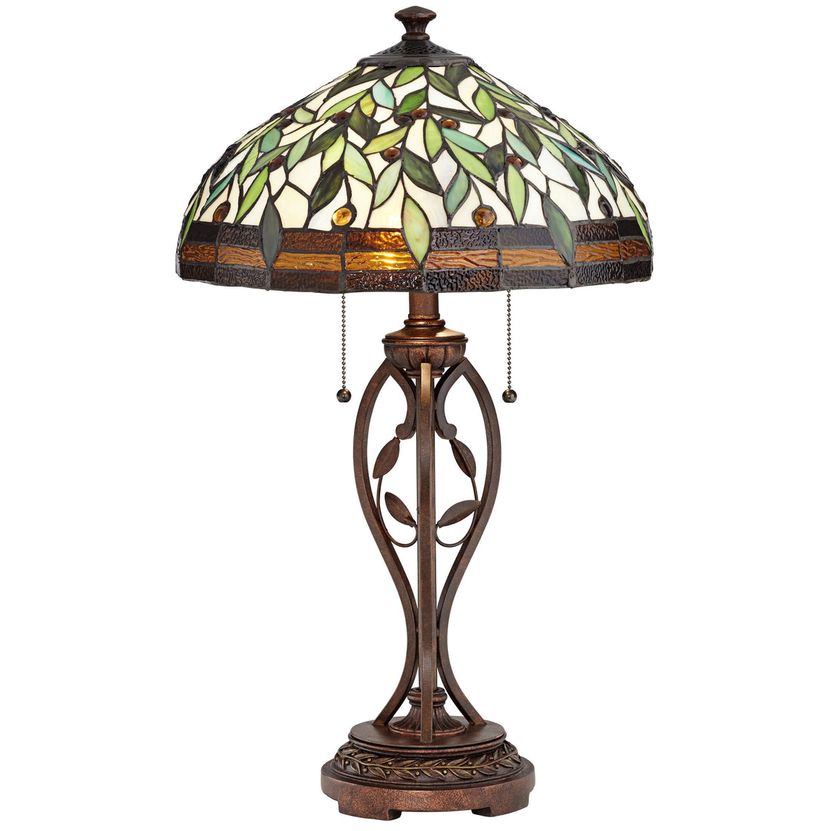 Robert Louis Tiffany Traditional Table Lamp 26" High Bronze Leaf and Vine Glass Shade for Living Room Family Bedroom Bedside Nightstand