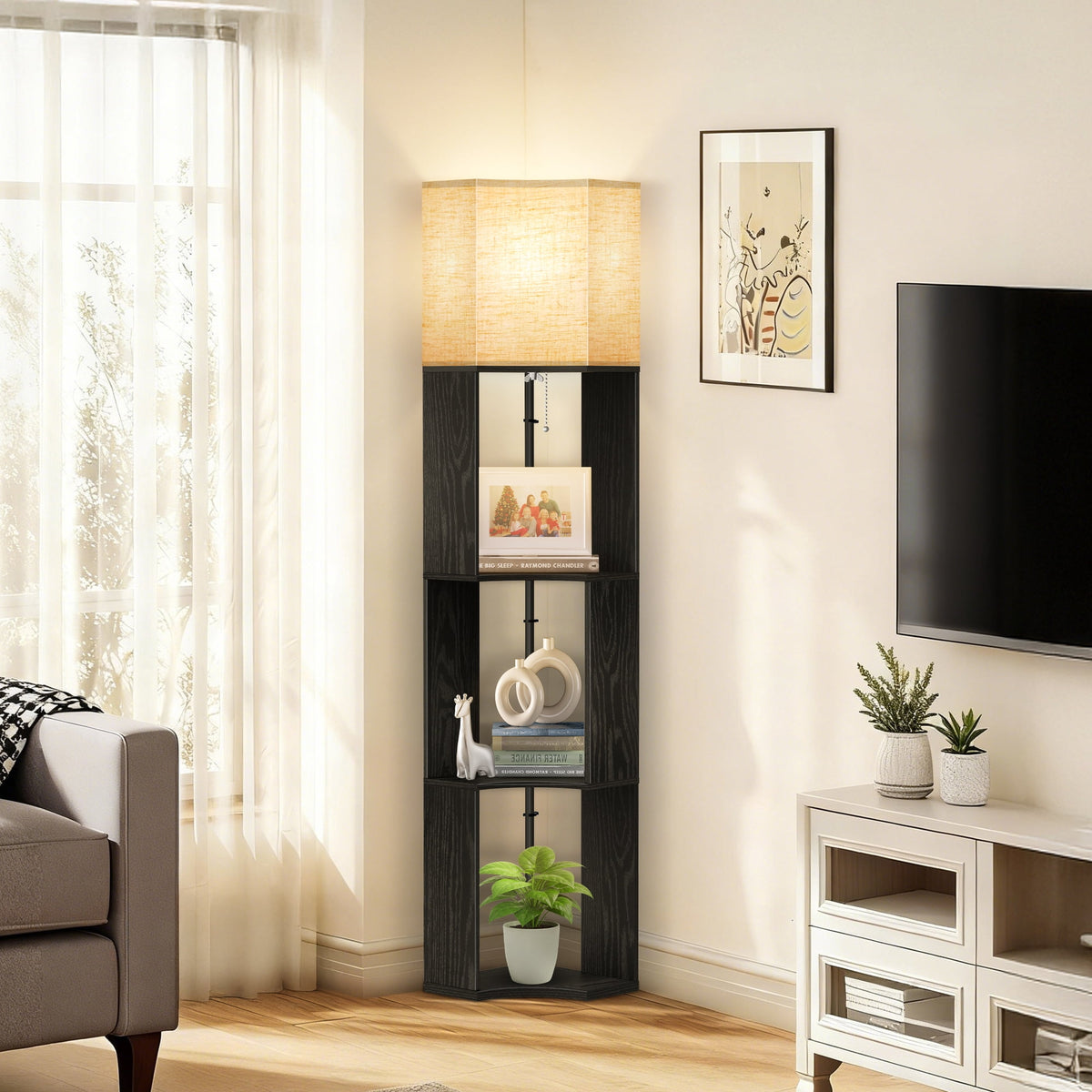 Cozylumi™ Floor Lamp with Shelves, Standing Lamp with 3 Color Temperature LED Bulb for