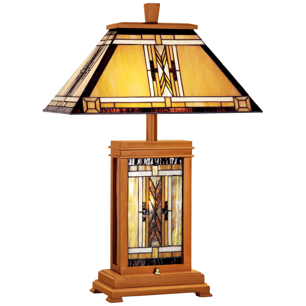Robert Louis Tiffany Walnut Mission Rustic Table Lamp 27" Tall Wood with Nightlight Stained Art Glass Shade for Bedroom Living Room Bedside Nightstand