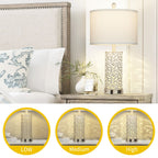 Cinkeda 24.5" White Tiffany-Style Table Lamp Set of 2, 3-Level Dimming Night Light Bedside Lamps with Dual USB Ports for Living Room Bedroom