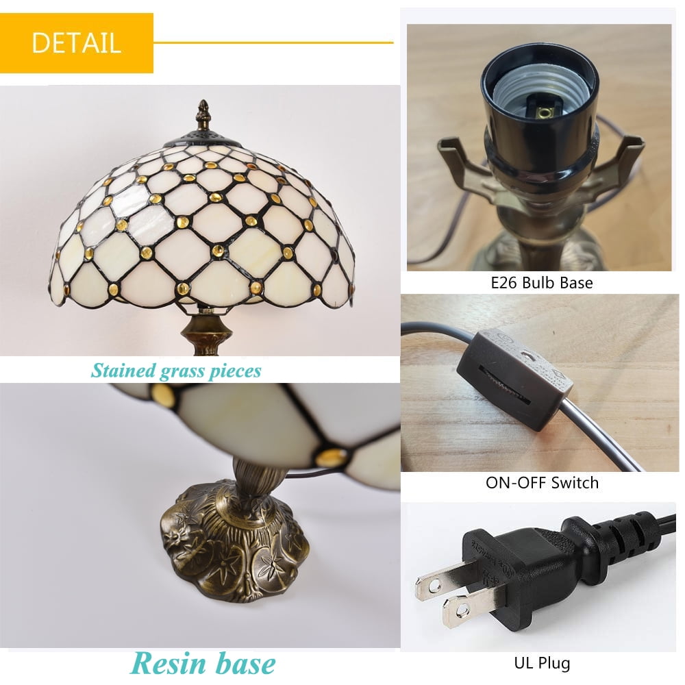 Orinova Tiffany Style Table Lamp Bedside LED Lamp Shades Bedroom Stained-Glass 18.1'' H Multi-Color