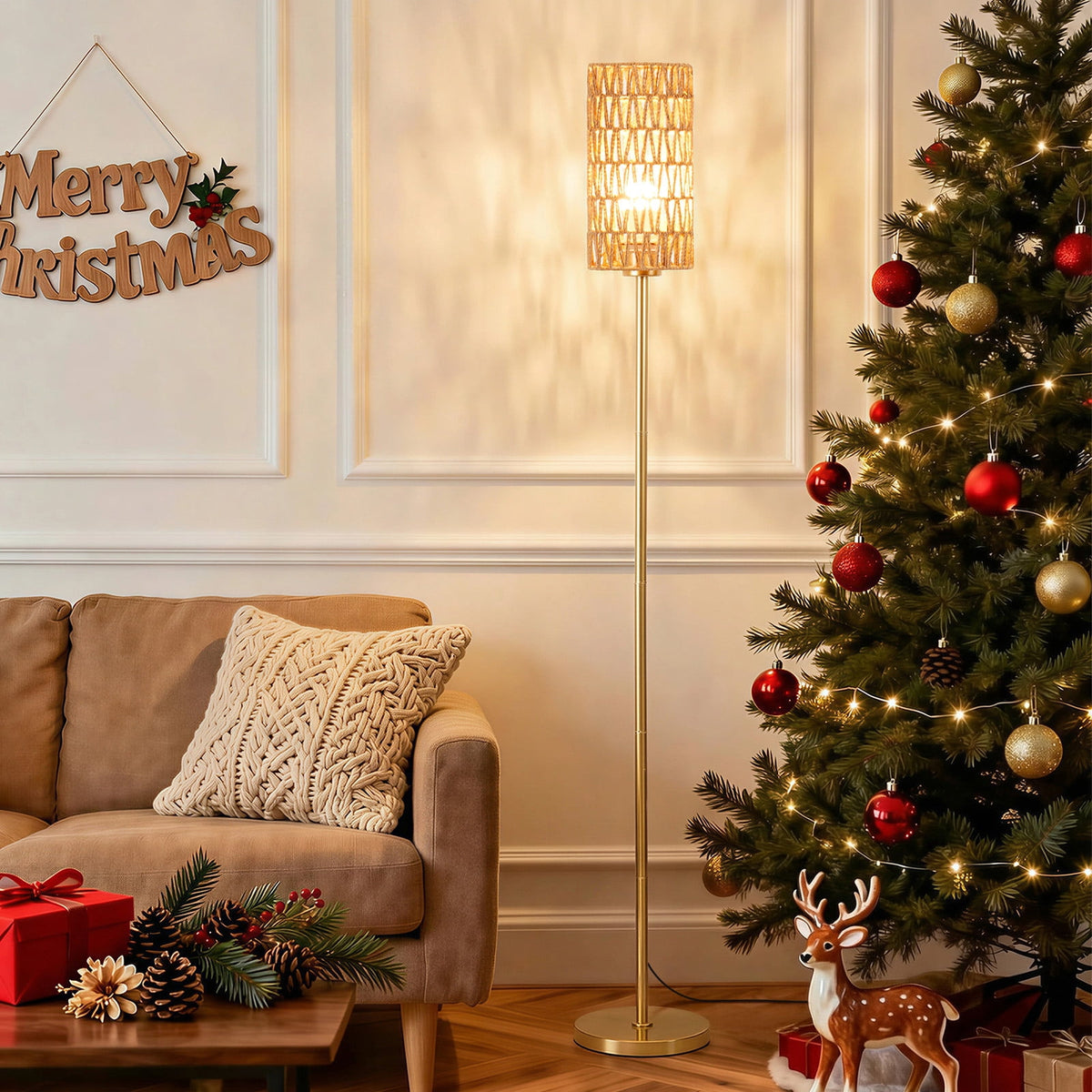 Cozylumi™ 66" Bedroom Floor Lamp 3 Color Temperatures, Gold Tall Standing Lamp with