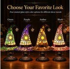 Stained Glass Witch Hat Lamp, Tiffany Style USB LED Night Light for Halloween Party & Witchy Home Decor,Amber,11.81 in