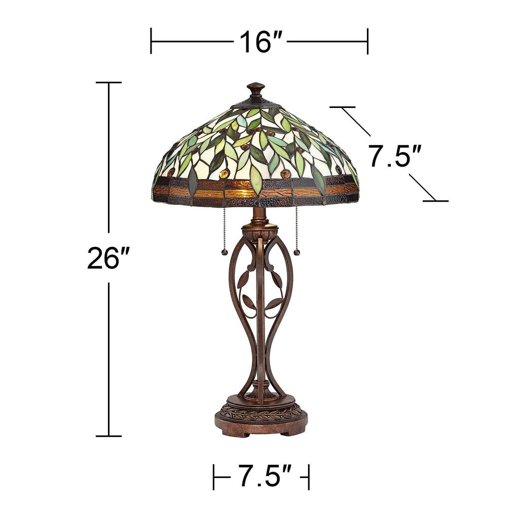 Robert Louis Tiffany Traditional Table Lamp 26" High Bronze Leaf and Vine Glass Shade for Living Room Family Bedroom Bedside Nightstand