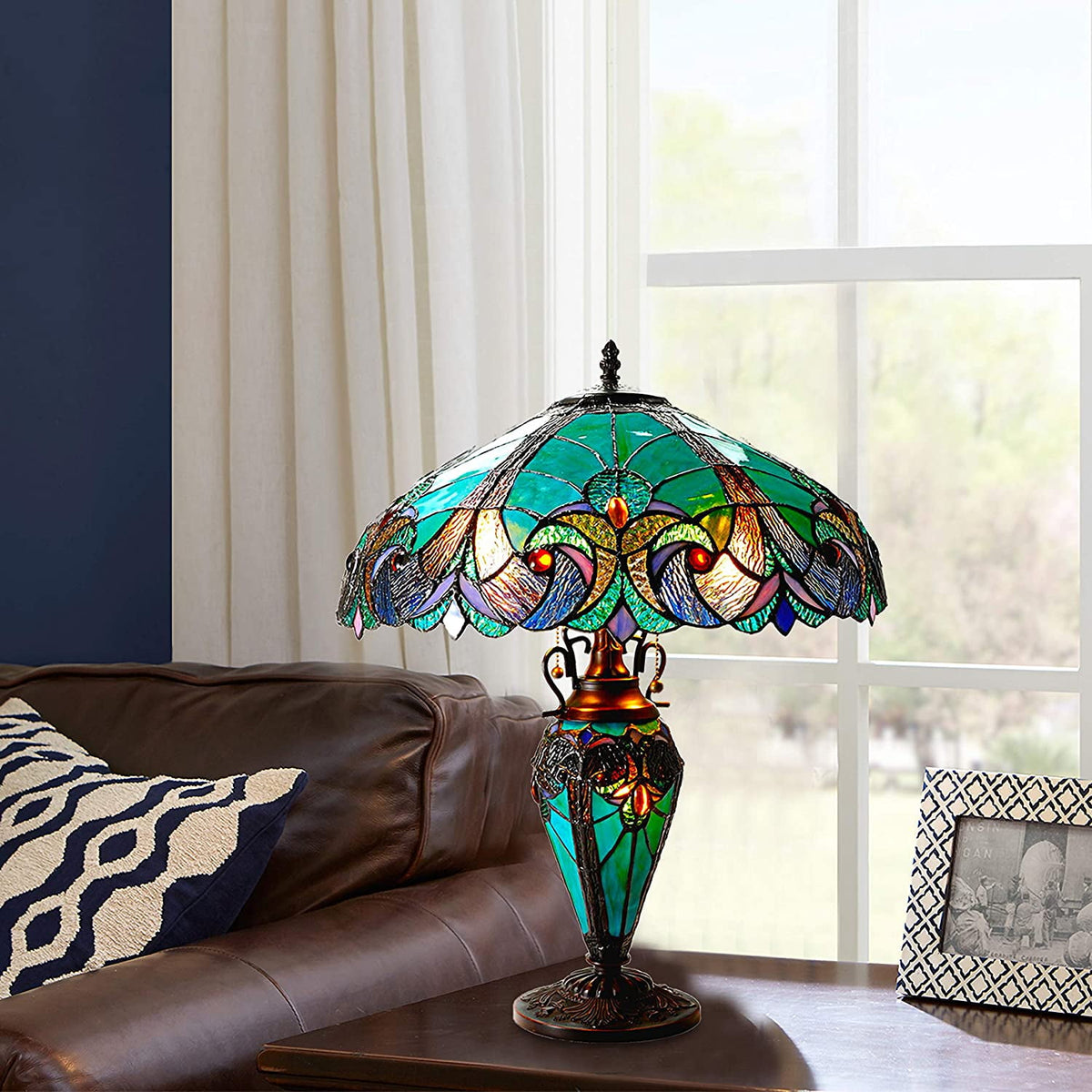 RADIANCE Goods Tiffany-Style 3 Light Victorian Double Lit Table Lamp 18" Shade