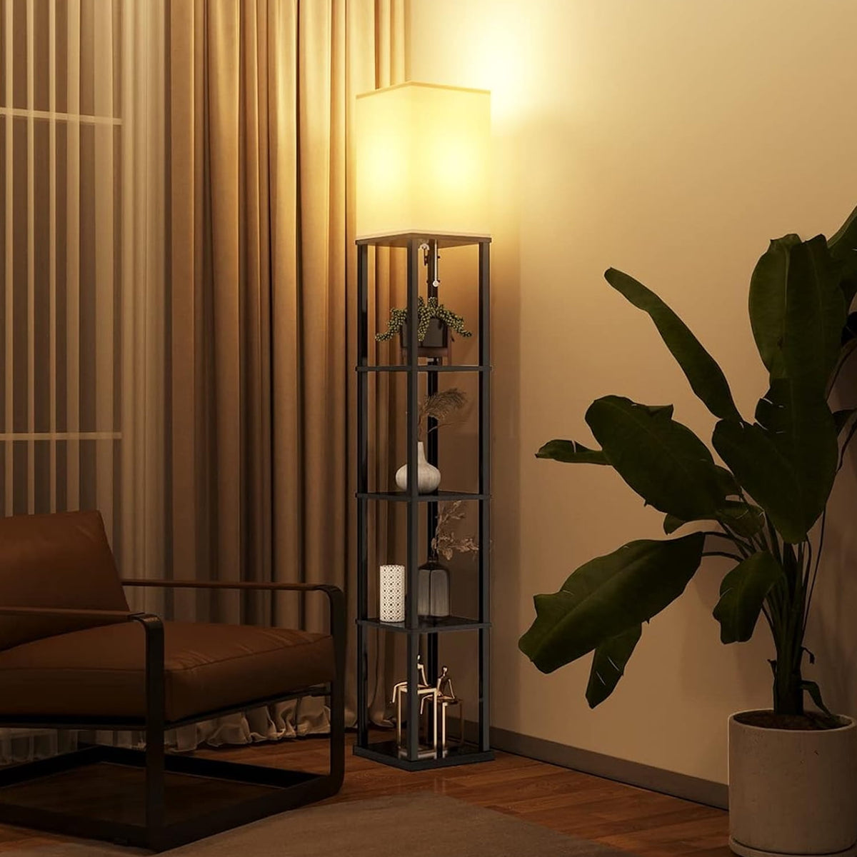 Cozylumi™ Foukus 63" Floor Lamp with Shelves: Lamp for Living Room with 3 Adjustable