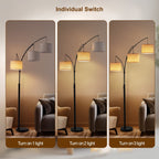 Cozylumi™ Netin 80? 3-Light Modern Dimmable Black Arc Floor Lamp with Beige Shades